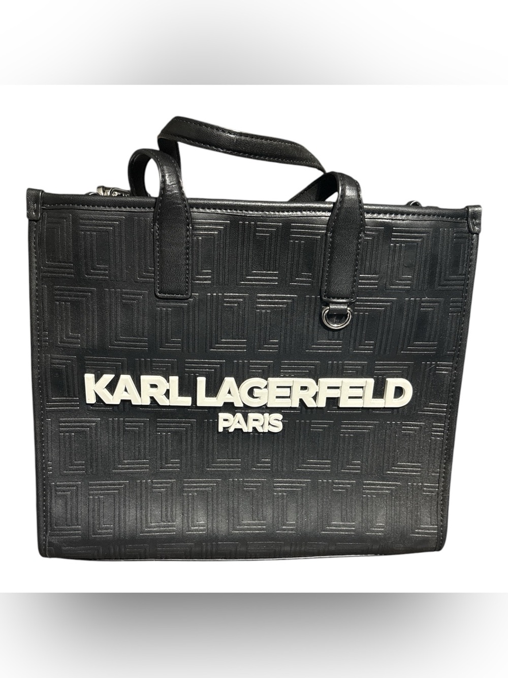 Karl Lagerfeld Paris Embossed Logo Nouveau Tote Crossbody Bag Black